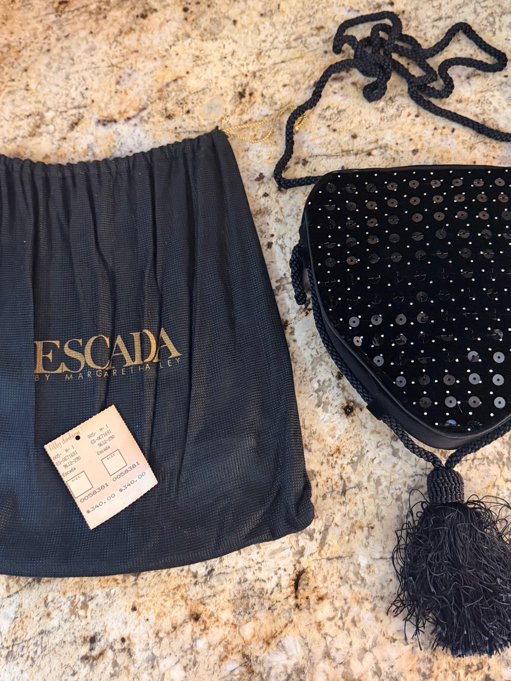 Vintage Escada Sequin Velvet Triangle Evening Bag - Full Set